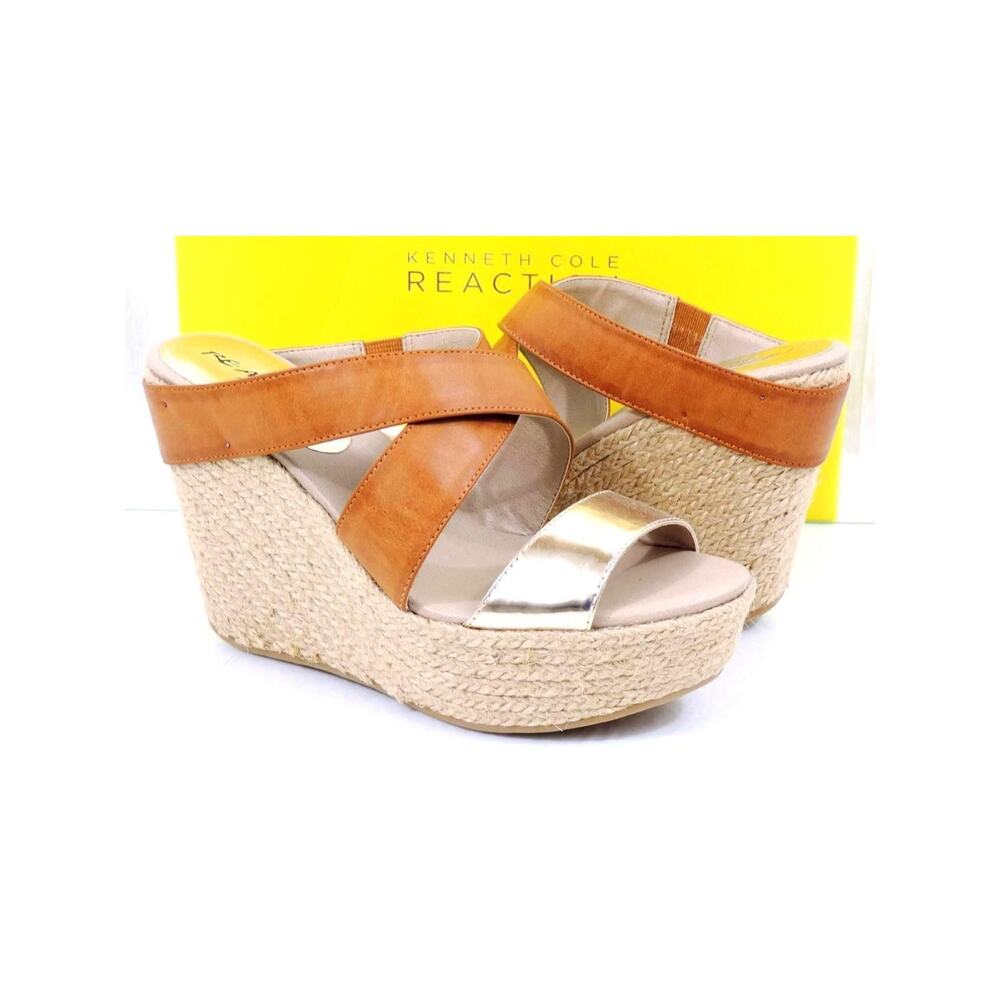 Kenneth Cole Reaction Oscar Rent Her Platform Wedge Sandals Light Gold Size 10